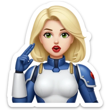 woman space marine in bodysuit salutes tongue out sticker
