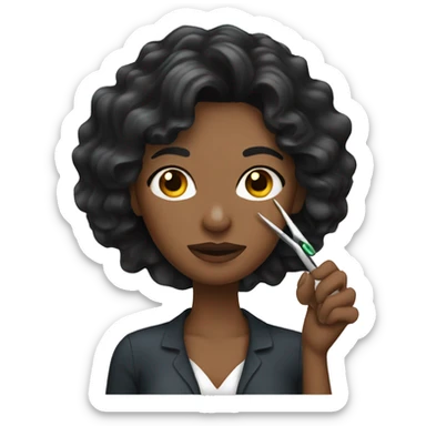 a women with black wavy hair holding tweezers  sticker
