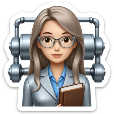 young robot woman librarian long hair sticker