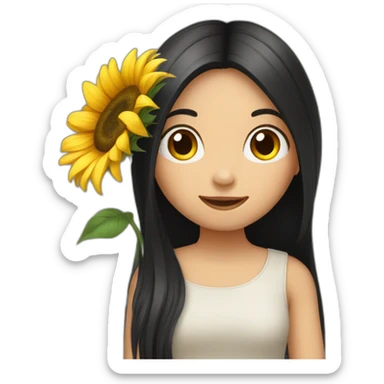 Straight long black hair girl holding a sunflower sticker