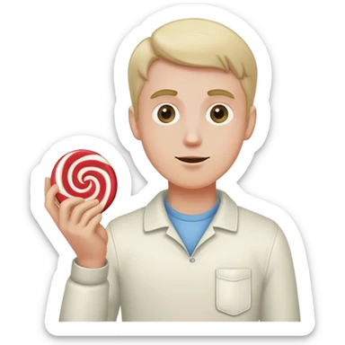 white guy holding small white bag of candy sticker