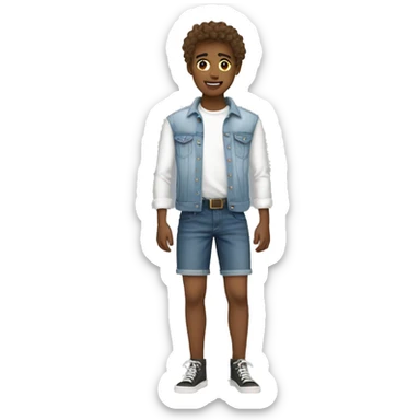 Teen boy with jorts and white shirt wawing sticker