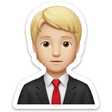 graduate student with red tie and blonde hair sticker