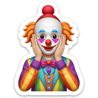 Clown covering eyes but showing butt sticker