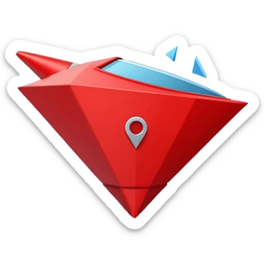 Abstract red funnel shape on white background with fragments or icons entering from the top and simplified content exiting below. No text. Minimal, clean design that represents AI-powered summarization sticker