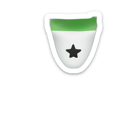 A flag consisting of three sections in width, the upper section is green and the middle section is white. It contains: Three stars next to each other, and the lower part is black sticker