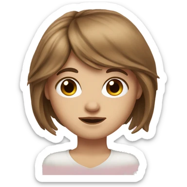 white girl with long brown hair and bangs sticker