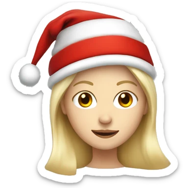 White lady with blonde hair and Santa hat sticker