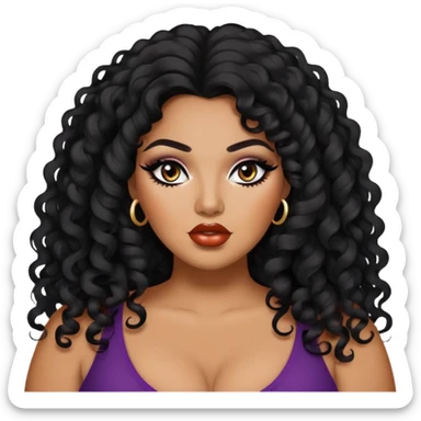 glasses, big plus size, darker tan skin, long black curly hair, baddie,pretty, makeup, lipliner, black eyeliner, long hair sticker