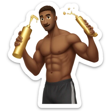 Shirtless gym bro spraying gold water  sticker