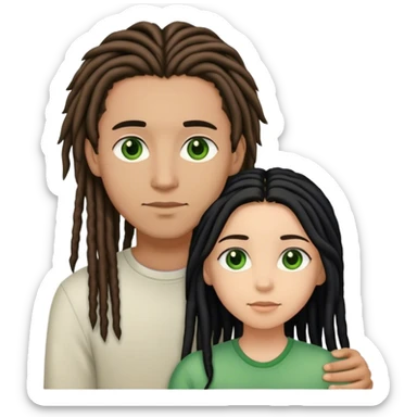 couple holding eachother. boy is light skinned, short brown dreads, and green eyes.girl is light skinned, long black hair flat ironed , and brown eyes. sticker