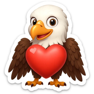 Make the eagle look friendlier while keeping the red heart, preserving the emoji style look. Remove the background. sticker