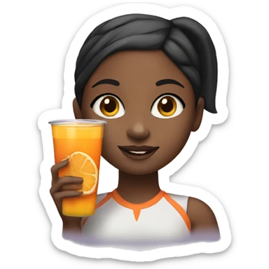 black girl with a high pony tail with straight hair in a high pony tail holding a cup of orange juice and a cookie in the other hand sticker