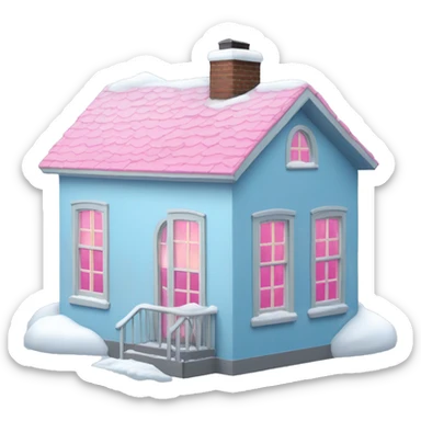 Light Blue house with pink windows and snow sticker