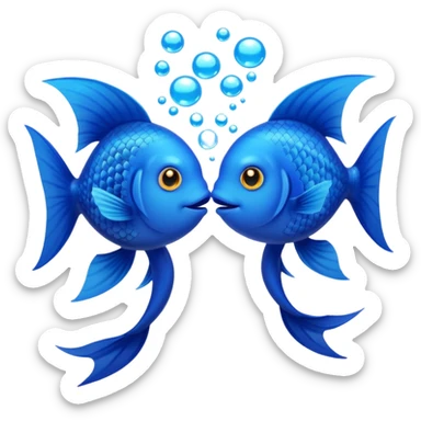 two cute blue fishes kissing sticker
