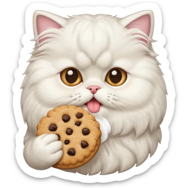 white Persian cat eating a cookie, emoji style sticker