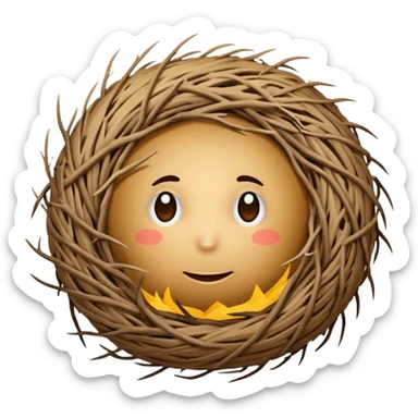 tumbleweed emoji rolling in the center of the frame. The tumbleweed has a round but irregular messy shape, made of thick branches sticker