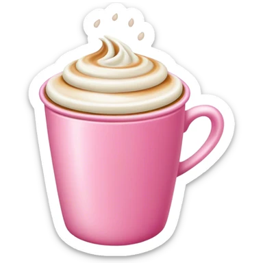 Pink cup of coffee, coffee with milk and crème sticker