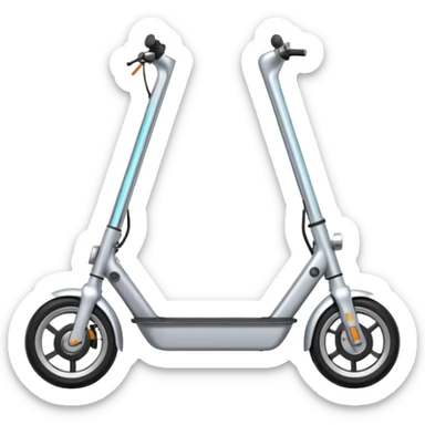 A futuristic electric scooter emoji made of silver chrome, sleek minimal frame, smooth metallic surface, subtle reflections, modern urban design, iOS emoji style, centered, clean white background sticker