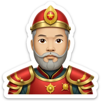 ​Cinematic Realistic Portrait of Trần Hưng Đạo, depicted as a revered Vietnamese general with his characteristic traditional Vietnamese beard and historic armor, his determined gaze illuminated by dramatic historical lighting that evokes his legendary martial spirit and leadership, sticker