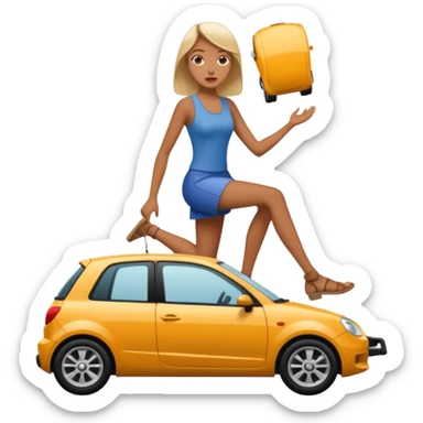 Tall girl crushing a tiny car under her foot sticker