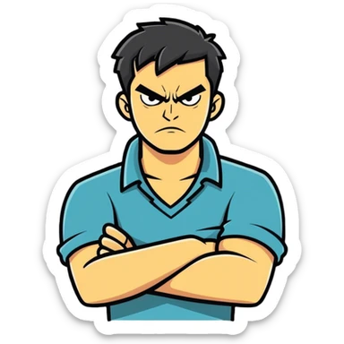 Arms crossed on neck of an angry guy sticker
