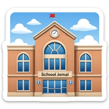 a full view of school building with a name board  sticker