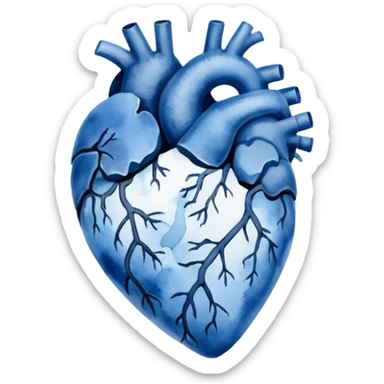 minimalist watercolor heart icon, monochromatic blue washes, soft bleeding edges, on textured white paper, anatomically inspired shape, serene and emotional, perfect for app icon, transparent background, flat lay --style raw --stylize 150 sticker