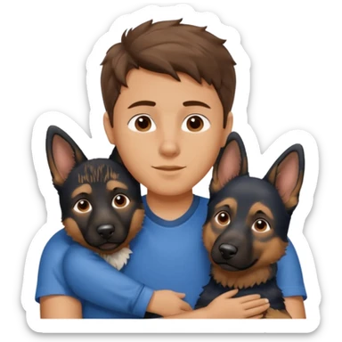 Garoto ondulado usando blusa azul abraçando um cachorro pastor alemão  sticker