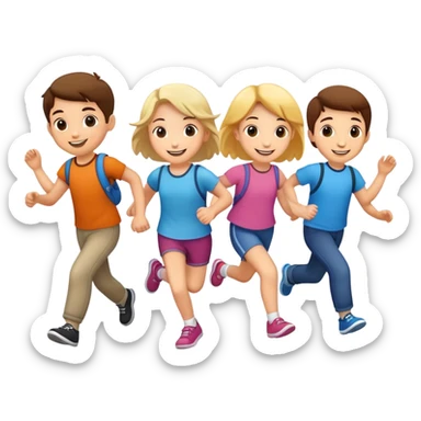 group of children skipping together, fun and friendly sticker