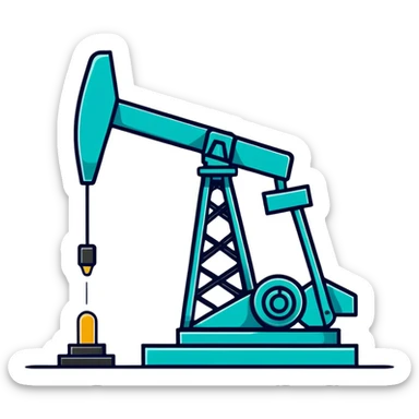 Oil pumpjack (nodding donkey), minimalist design with soft gradients in sky blue, teal green, white, and light gray sticker