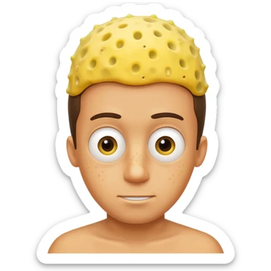 garoto com rosto oval e levemente definido que é metade bob esponja sticker