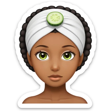 Black girl with spa headband and cucumber eyes sticker