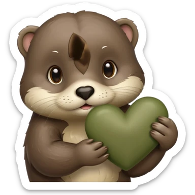 otter holding khaki green heart sticker