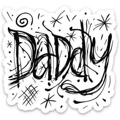 the word 'daddy' in a quirky, chaotic black outline style, no fill sticker