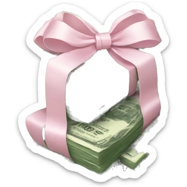 stack of money wrapped in a light pink bow sticker