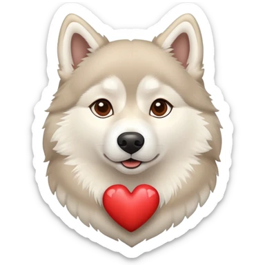 Beige husky with a heart sticker