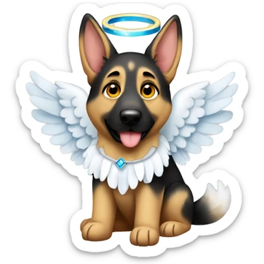 A German shepherd with a halo and angel wings sticker