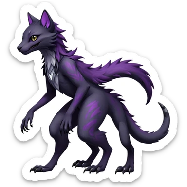 Kawaii dark black purplish blackish edgy fantasy ethereal feline-vernid-sergal-monster-fursona animal creature full body with intricate markings  sticker