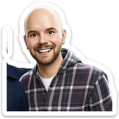 smiling bald man in plaid sticker