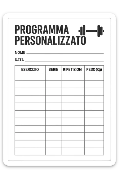 Scheda di allenamento di palestra con scritto "Programma Personalizzato" sticker