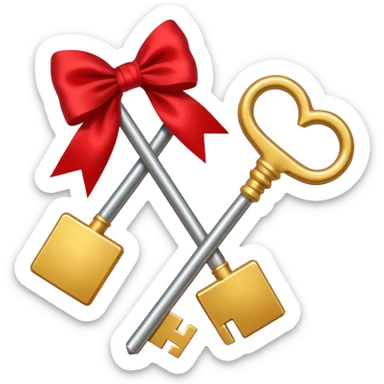 gold two keys tied with a red bow sticker