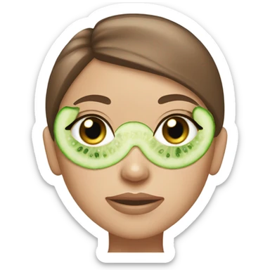 Girl with freackles Brown hair white skin Tone and blue eyes wears Green skin care mask and cucumber on her eyes sticker