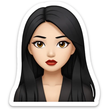 baddie with Asian and Latina features, long straight black hair, makeup sticker