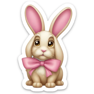 floppy ear bunny, beady eyes with pink bow on ear sticker