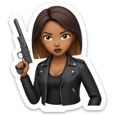 A sexy black female gangster with a gun sticker