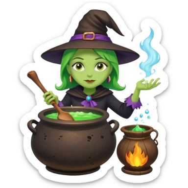 green witch cooking potion sticker