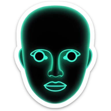 Minimalist futuristic AI avatar — clean glowing outline of a humanoid face, half-abstract with light reflections. sticker