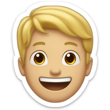 blond brown-eyed man laughing, with four little kids sticker