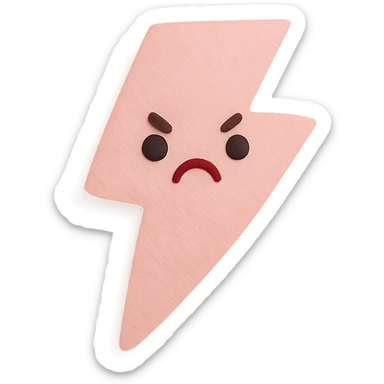 adorable pastel pink lightning bolt, angry pout, no arms or legs, full body, transparent background, kawaii paper craft style sticker